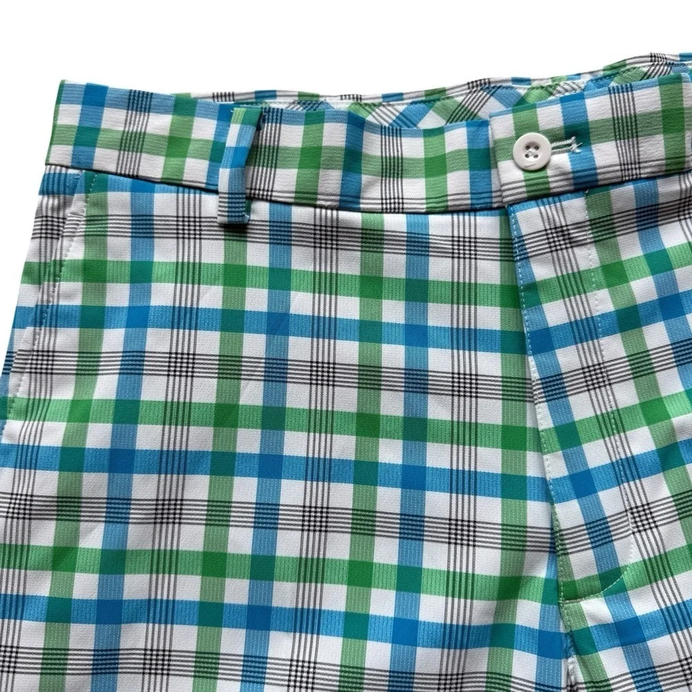 Nike Golf Men's Plaid Dri-Fit Checked Chino Shorts Size 32 M Green & Blue Casual - Picture 2 of 7
